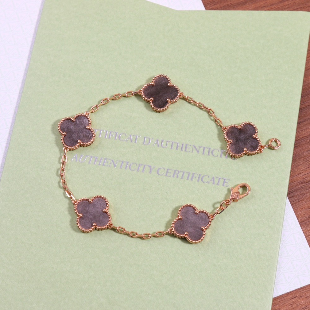 반클리프 Arpel* VVIP 리미티드 5모티브 빈티지 알함브라 실버 옵시디언 팔찌 브레이슬릿