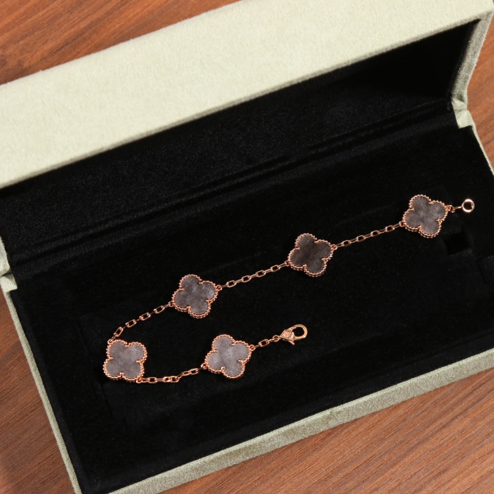 반클리프 Arpel* VVIP 리미티드 5모티브 빈티지 알함브라 실버 옵시디언 팔찌 브레이슬릿