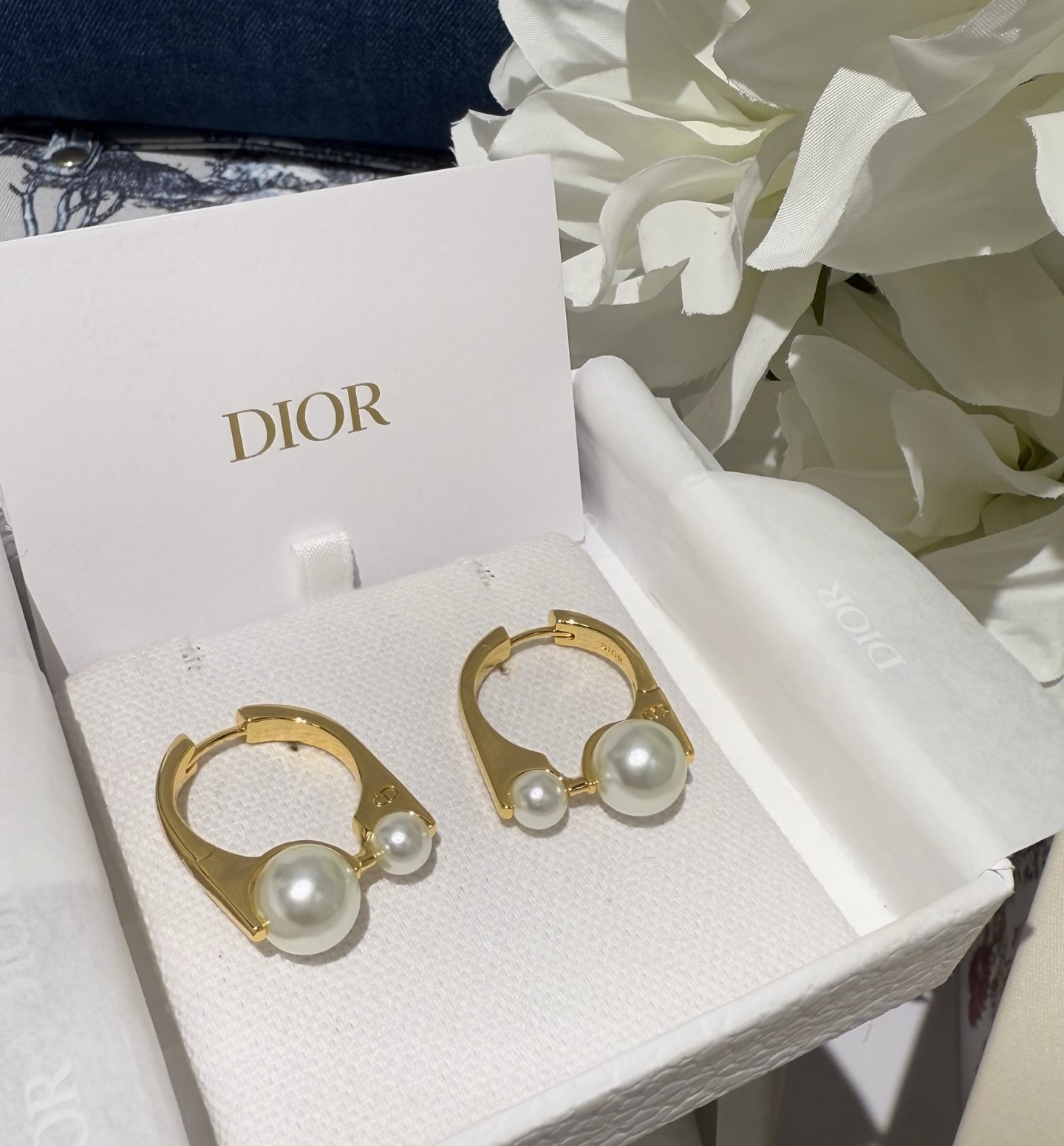 디올 더블 진주 골드 귀걸이