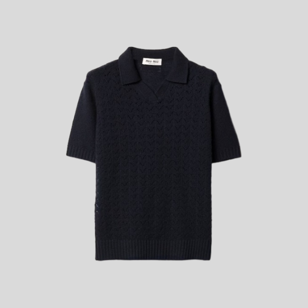 미우미우 레이스 디테일 캐시미어 니트 폴로 셔츠