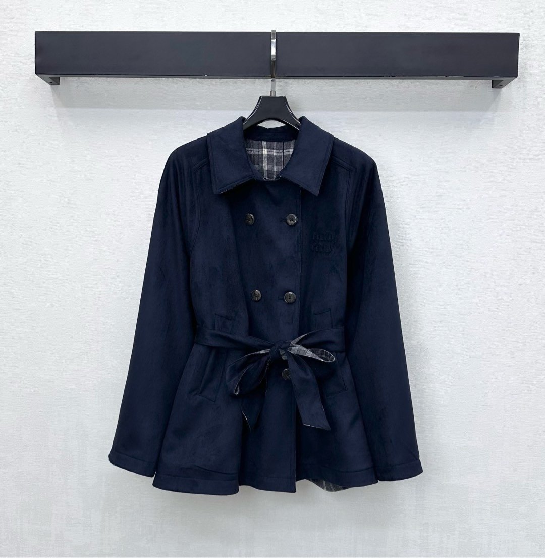 미우미우 25 신상 스웨이드 양면 트렌치코트