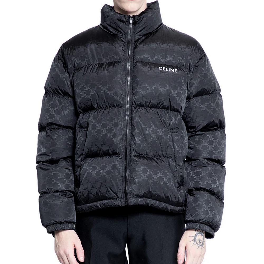 셀린느 로고 자카드 하이넥 패딩