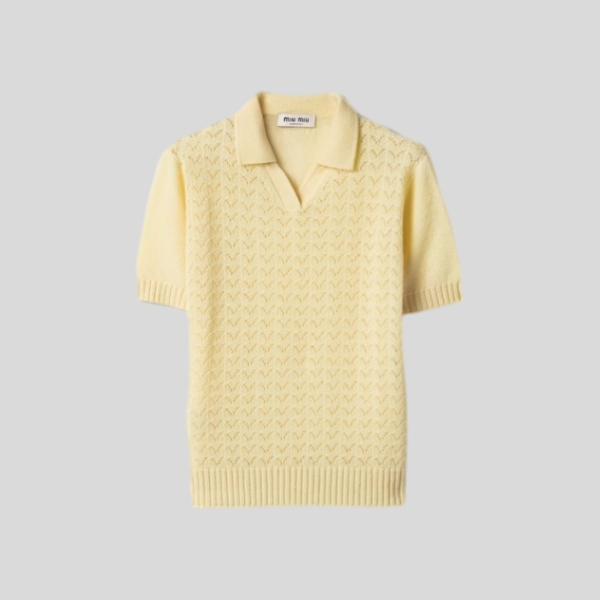 미우미우 레이스 디테일 캐시미어 니트 폴로 셔츠