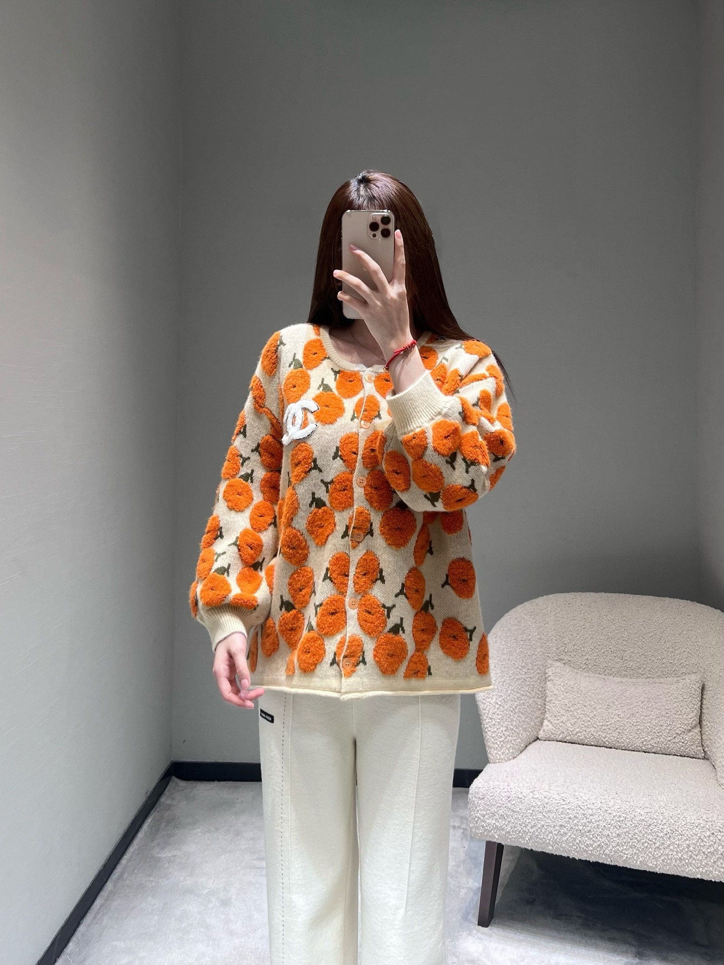 샤넬 26SS 신상 오렌지 플라워 가디건