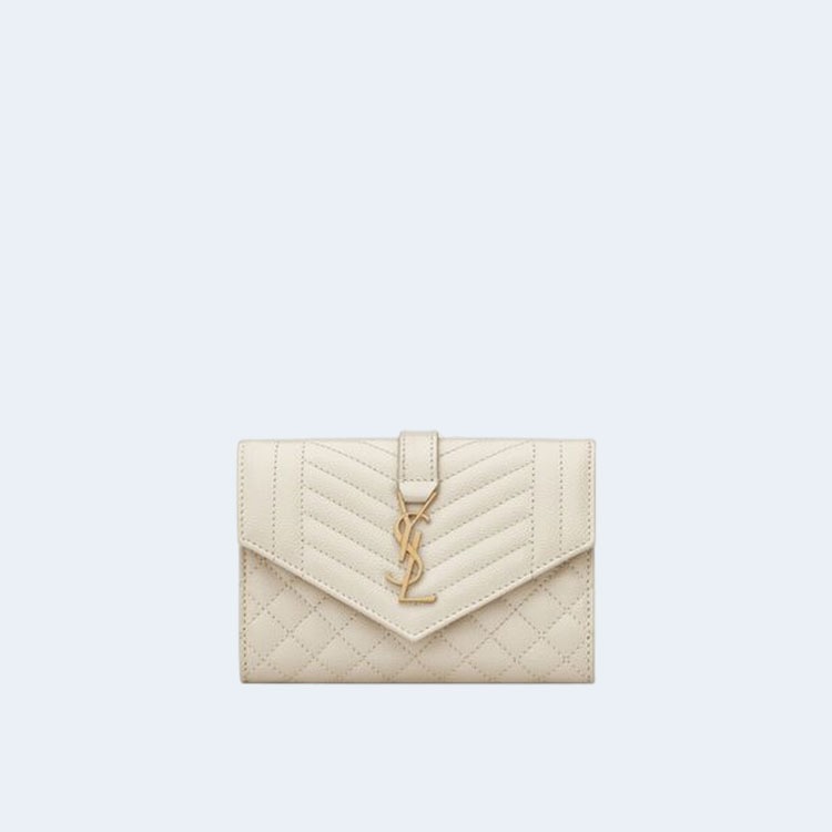 생로랑 엔벨로프 스몰 지갑 화이트 골드