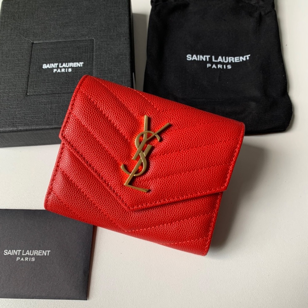 생로* 텍스처드 마틀라세 가죽 모노그램 컴팩트 3단 지갑