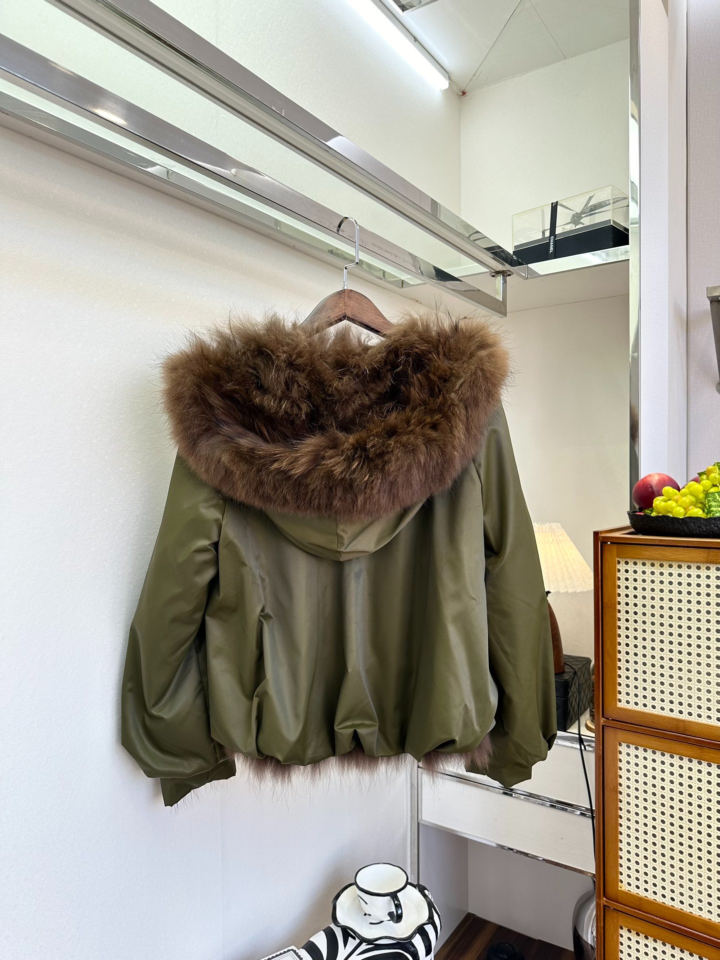 폭스 퍼 카라 덕다운 양면 점퍼