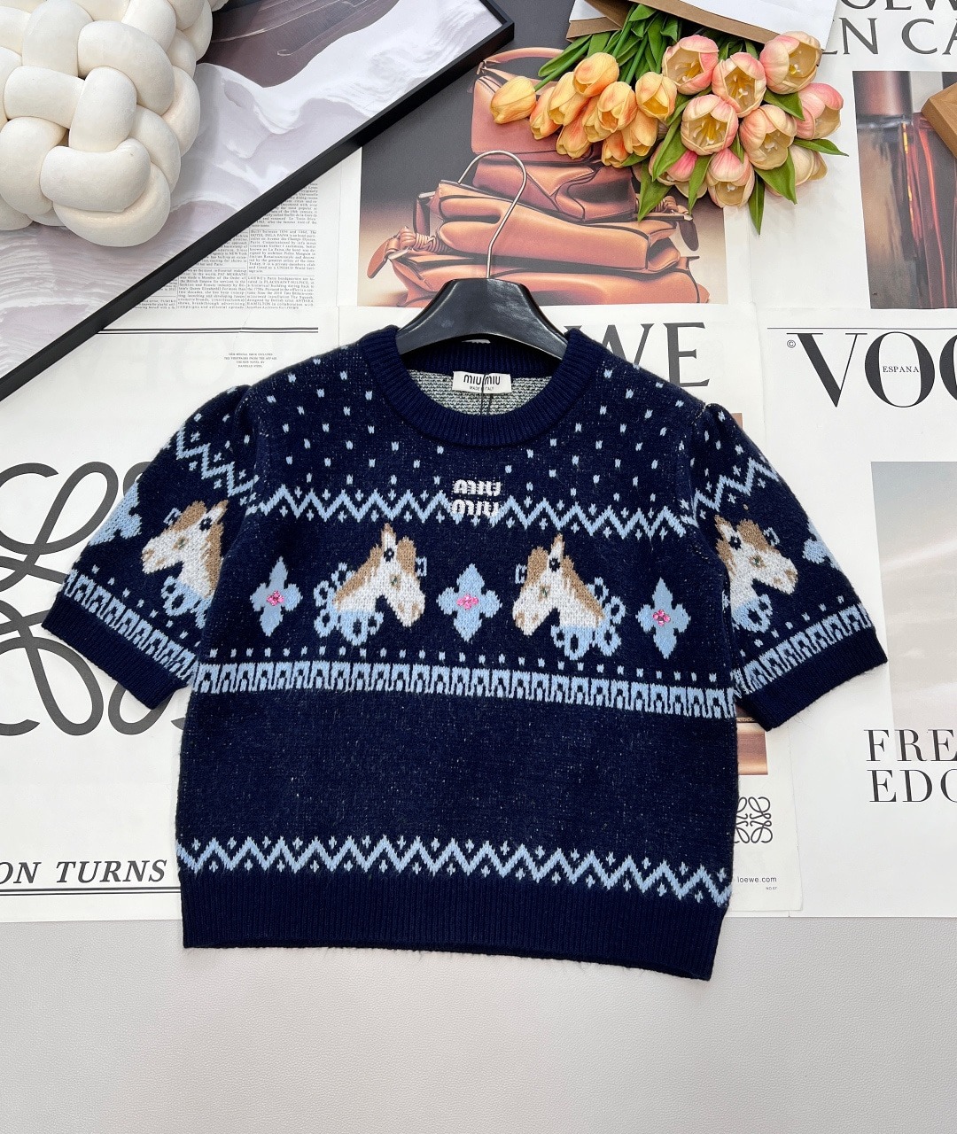 미우미우 26 신상 라운드 반팔 니트