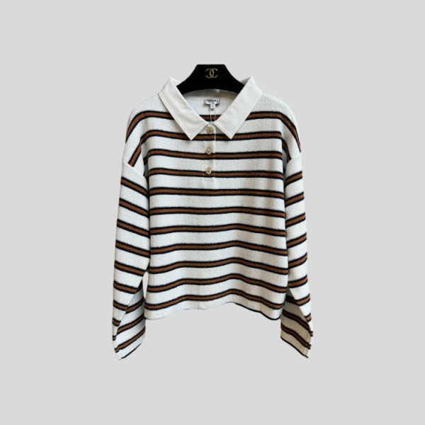 샤넬 스트라이프 니트 폴로 셔츠