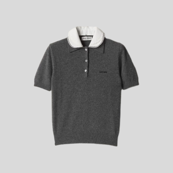 미우미우 자수 포플린 칼라 캐시미어 폴로