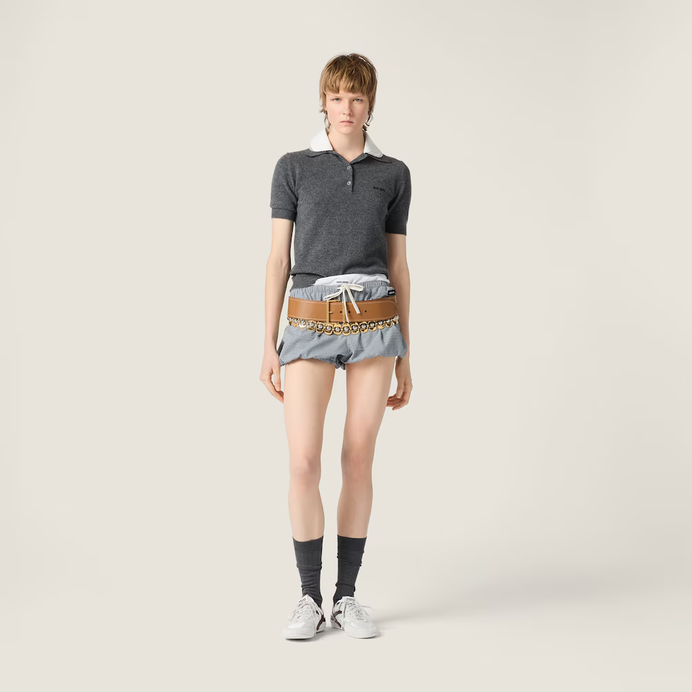 미우미우 자수 포플린 칼라 캐시미어 폴로