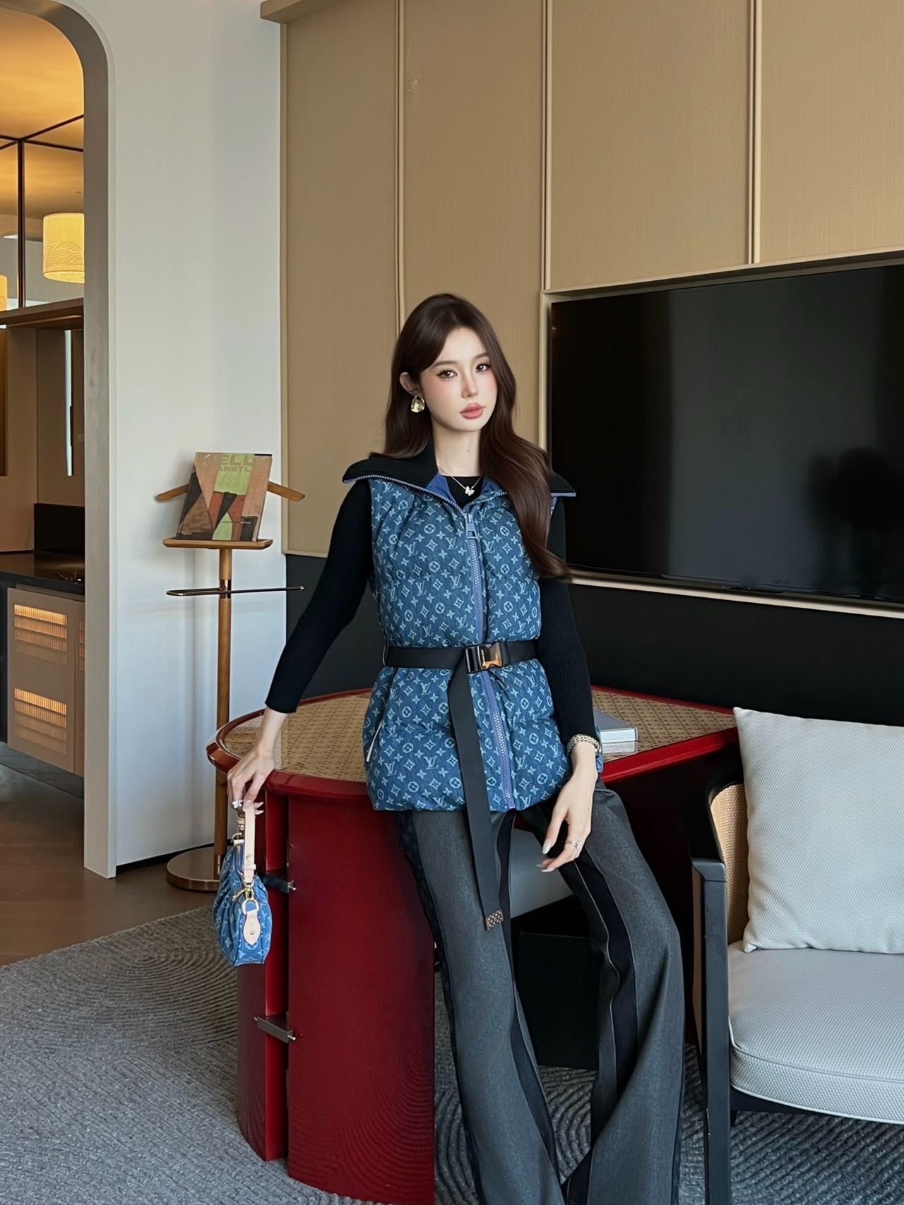 루이비통 25 신상 터틀넥 데님 패딩